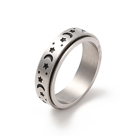Rotatable 304 Stainless Steel Finger Ring, Moon & Star