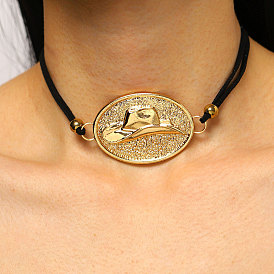 Alloy Pendant Necklaces, Oval with Cowboy Hat Pattern