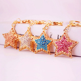 Cute jewelry alloy rhinestone five-pointed star car key chain women's bag accessories star metal pendant gift 1209