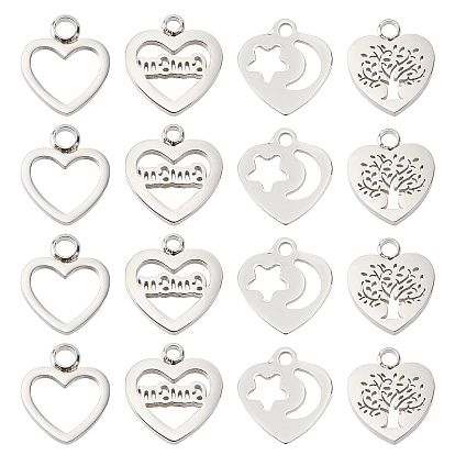 16 шт 4 стиль 304 подвески из нержавеющей стали, лазерная резка, сердце