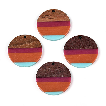 Подвески из смолы и ореха, плоско-круглые