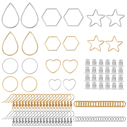 Dangle Earring DIY Making Kit, Including 201 Stainless Steel Linking Rings, Silicone Ear Nuts, Iron Jump Rings, Brass Earring Hooks