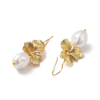 ABS Imitation Pearl Flower Dangle Earrings, Rack Plating Brass Jewelry for Women