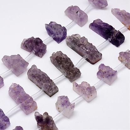 Natürliche druzy Amethyst Perlen Stränge, Nuggets, 12~13x28~40x12~19 mm, Bohrung: 2 mm, ca. 16 Stk. / Strang, 16 Zoll