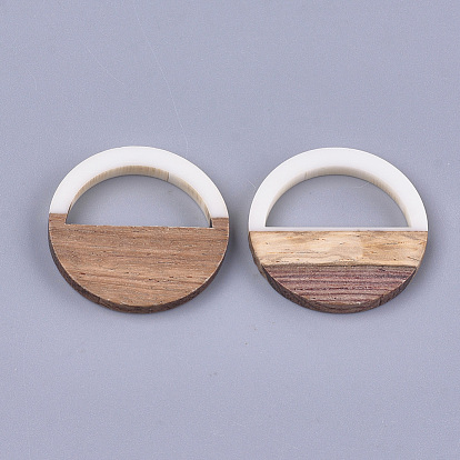 Resin & Walnut Wood Pendants, Flat Round