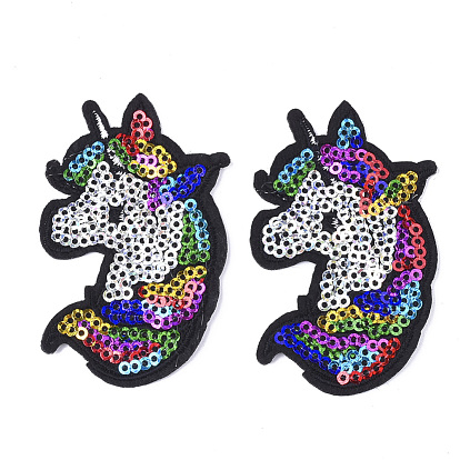 Computerized Embroidery Cloth Iron On Patches, with Paillette, Costume Accessories, Appliques, Unicorn