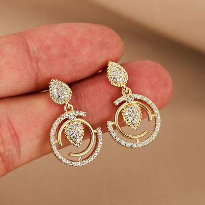 Латунные серьги-подвески с микропаве из кубического циркония, полые, круглые, для женщин