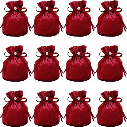Velvet Jewelry Bags with Drawstring & Plastic Imitation Pearl, Velvet Cloth Gift Pouches