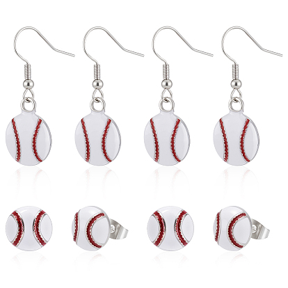 6 пары 2 стили комплекты из бейсбольных сережек-гвоздиков и подвесок из сплава, с 925 штырями стерлингового серебра, платина