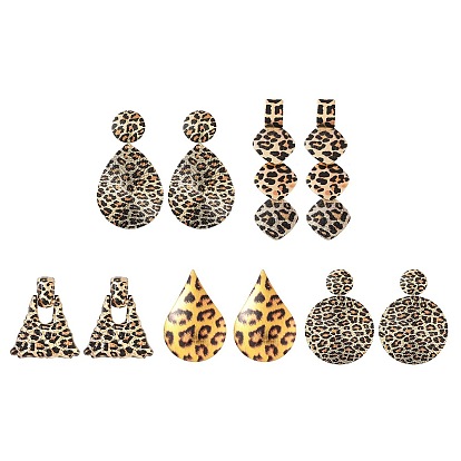 Серьги-гвоздики из сплава с леопардовым принтом, золотые