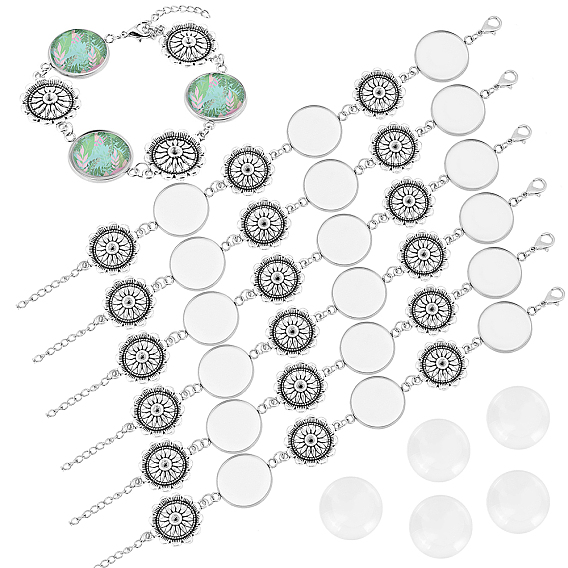 10шт. изготовление браслета-соединителя с цветком, с 304 соединителем из нержавеющей стали и сплава в тибетском стиле, украшенным стразами, Прозрачные стеклянные кабошоны