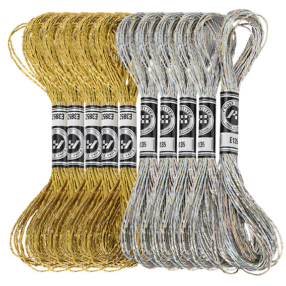 10 мотки 2 цвета 12 мулине для вышивания из металлизированного полиэстера, блестящие нитки для вышивки крестиком для рукоделия, ручная вышивка, браслеты дружбы плетеная веревка