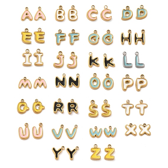 304 из нержавеющей стали шармы эмали, реальный 14 k позолоченный, буква аз ~ г очарование