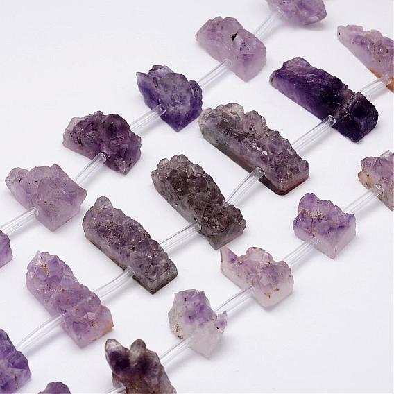 Natural Druzy Amethyst Beads Strands, Nuggets, 12~13x28~40x12~19mm, Hole: 2mm, about 16pcs/strand, 16 inch