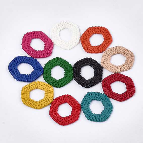 Acrylic Pendants, Imitation Woven Rattan Pattern, Hexagon