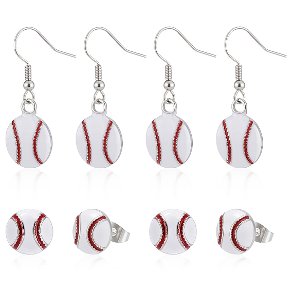 6 пары 2 стили комплекты из бейсбольных сережек-гвоздиков и подвесок из сплава, с 925 штырями стерлингового серебра, платина