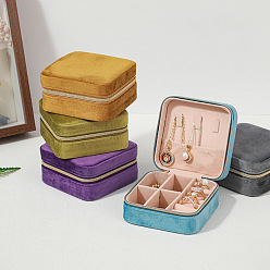 Square Velvet Jewelry Set Storage Zipper Box, for Necklace Ring Earring Storage