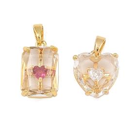 Латунные микро проложить кубического циркония подвески, со стеклянными бусинами, золотые