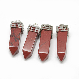 Gemstone Pointed Pendants, with Alloy Findings, Platinum