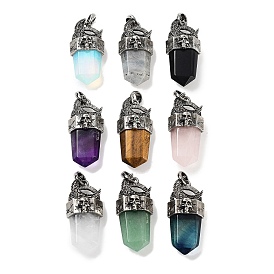 Gemstone Faceted Sword Pendants, Rack Plating Antique Silver Plated Alloy Moon Charms, Cadmium Free & Lead Free