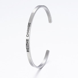 304 Stainless Steel Inspirational Cuff Bangles, with Enamel & Word Word Be The Change