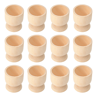 12Pcs Unfinished Blank Wooden Egg Cup Holders Stands, DIY Wooden Crafts
