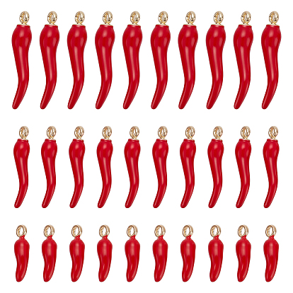 30Pcs 3 Styles Alloy Enamel Pendants, Horn of Plenty/Italian Horn Cornicello Charms
