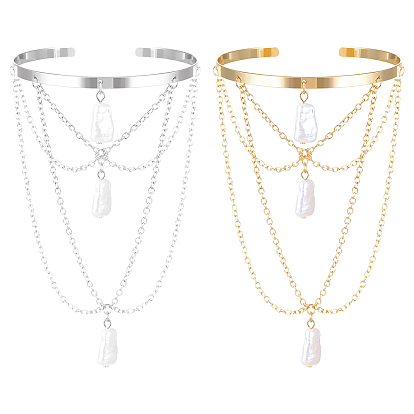 2 шт. 2 цвета железные браслеты-манжеты на плечо для женщин, с акриловым жемчугом и кисточками