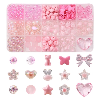 238Pcs 15 Style Transparent & Opaque Acrylic Beads, with Crackle Style and Frosted, Mixed Shapes