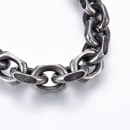 Retro 304 Stainless Steel Cable Chain Bracelets, with Toggle Clasps
