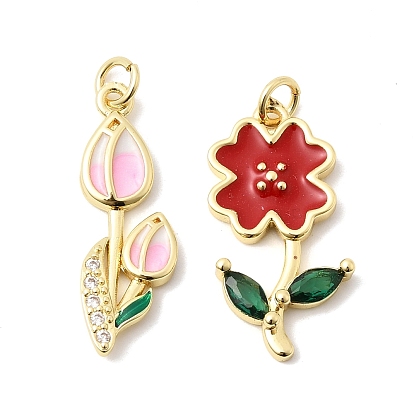 Подвески из латуни с микро-паве ко Дню святого Валентина, прозрачные циркониевые подвески, с эмалью, , без кадмия и без свинца, долговечный, стойки покрытие, реальный 18 k позолоченный