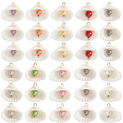 30 шт. подвески из натуральных ракушек и искусственного жемчуга, подвески в форме ракушки с железными петлями, разноцветные