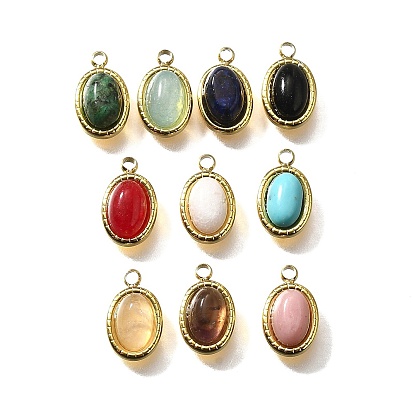 304 прелести нержавеющей стали, овальные, с натуральным и синтетическим драгоценным камнем, реальный 18 k позолоченный, ионное покрытие (ip)