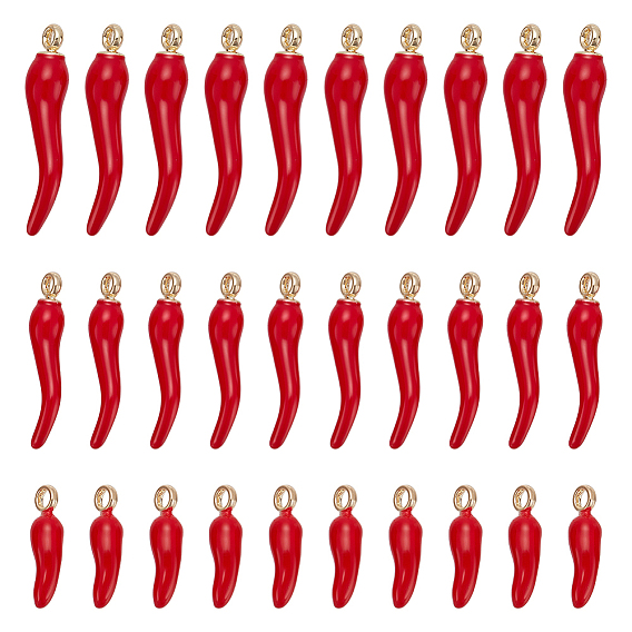 30 piezas 3 estilos colgantes de aleación de esmalte, cuerno de la abundancia / cuerno italiano cornicello encantos