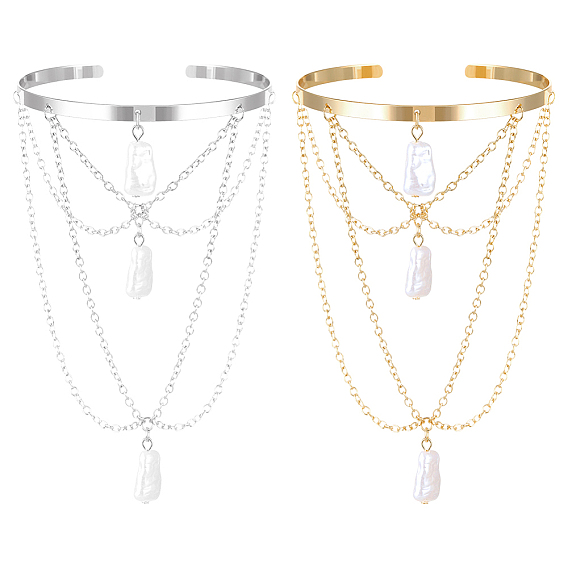 2 шт. 2 цвета железные браслеты-манжеты на плечо для женщин, с акриловым жемчугом и кисточками