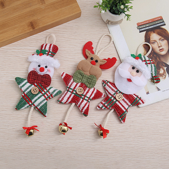 Рождественский бархат с подвесками-колокольчиками, для подвесного украшения елки, звезда