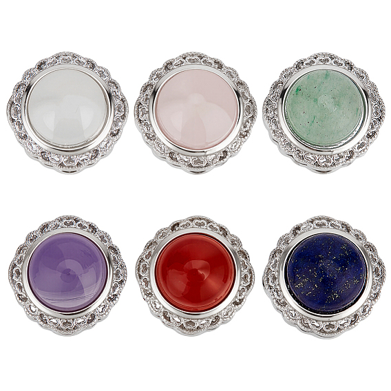 6 шт. 6 стили латунные многорядные звенья с натуральным аметистом, розовым кварцем, белым агатом, зеленым авантюрином, сердоликом и лазуритом, платина
