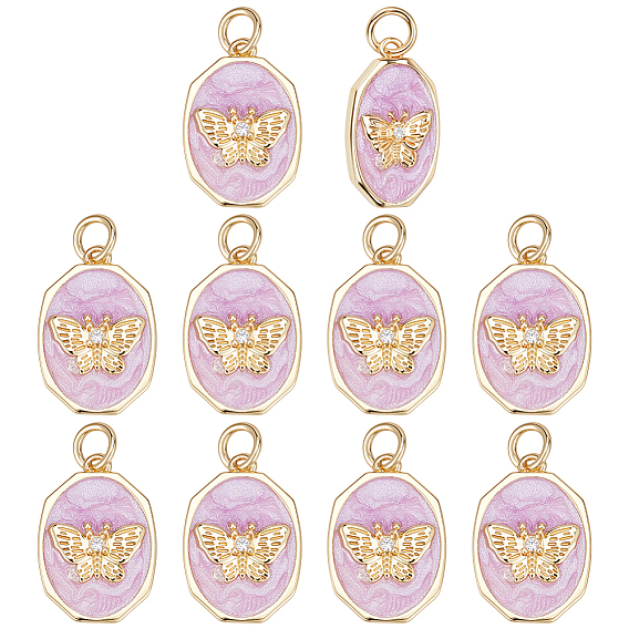 10 кулоны из латуни с прозрачным кубическим цирконием, с эмалью и кольцами для прыжков, многоугольник с бабочкой