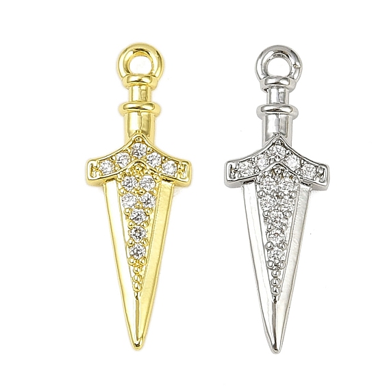 Латунные микропаве прозрачные подвески с фианитом, без кадмия, без никеля и без свинца, меч прелести