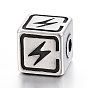 304 Stainless Steel Beads, Cube with Lightning Bolt