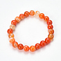 Natural Striped Agate/Banded Agate Beaded Stretch Bracelets, Dyed, Round