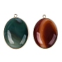 Dyed Natural Agate Pendants, Brass Oval Bezeled Charms, Golden