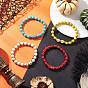 4 piezas 4 colores Halloween latón cristal rhinestone y teñido sintético turquesa calavera y cuentas redondas conjuntos de pulseras elásticas para hombres mujeres, Platino