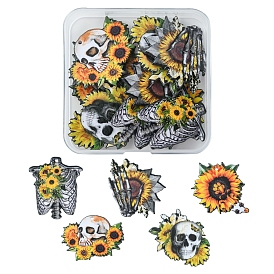 10Pcs 5 Style Halloween Printed Acrylic Pendants, Skull/Sunflower Charms