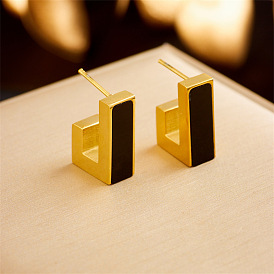Geometric Irregular Square Titanium Steel Earrings for Women's Fashion Jewelry
