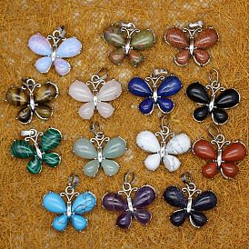 Gemstone Pendants, Butterfly Charms with Metal Snap on Bails