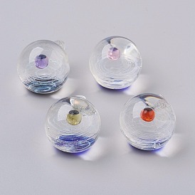 1Pc Handmade Lampwork Pendant, Galaxy Universe Ball, Round Charms, with 1Pc Floating Frame Display