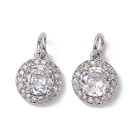 Latón micro pavimenta claro cubic zirconia encantos, sin cadmio y níque y plomo, con anillo de salto, plano y redondo