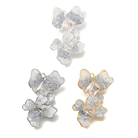 Brass Clear Cubic Zirconia & Glass Flower Connector Charms, with Enamel