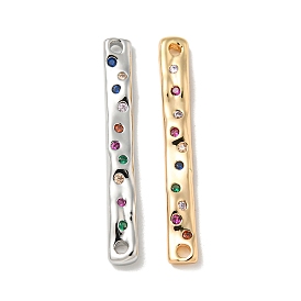 Brass Pave Colorful Cubic Zirconia Connector Charms, Rectangle Links